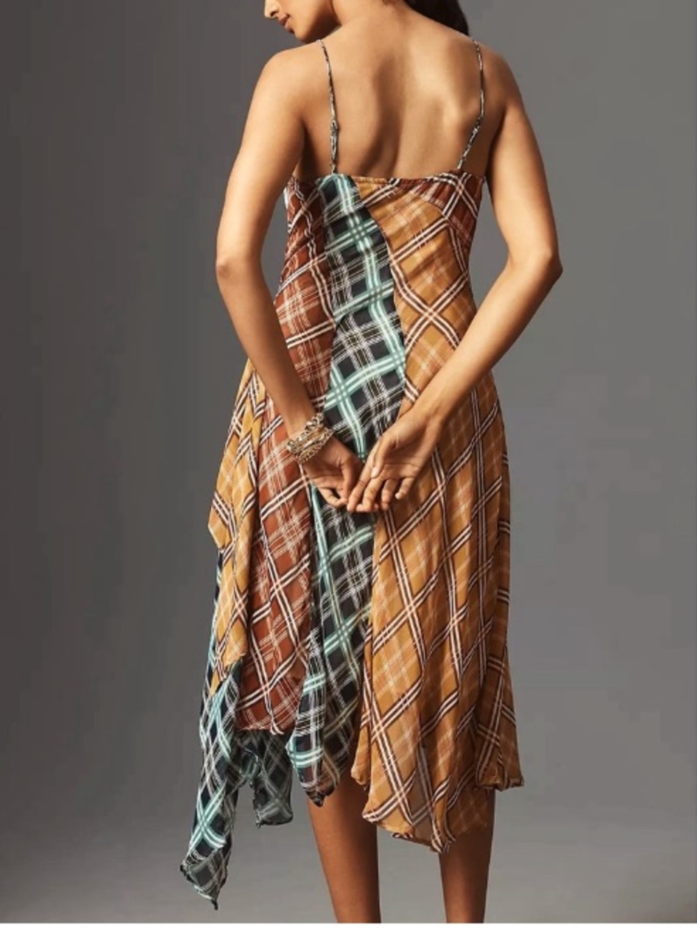 Anthropologie Maeve Sleeveless Asymmetric Plaid Mix Midi Dress Size XL - Picture 2 of 12